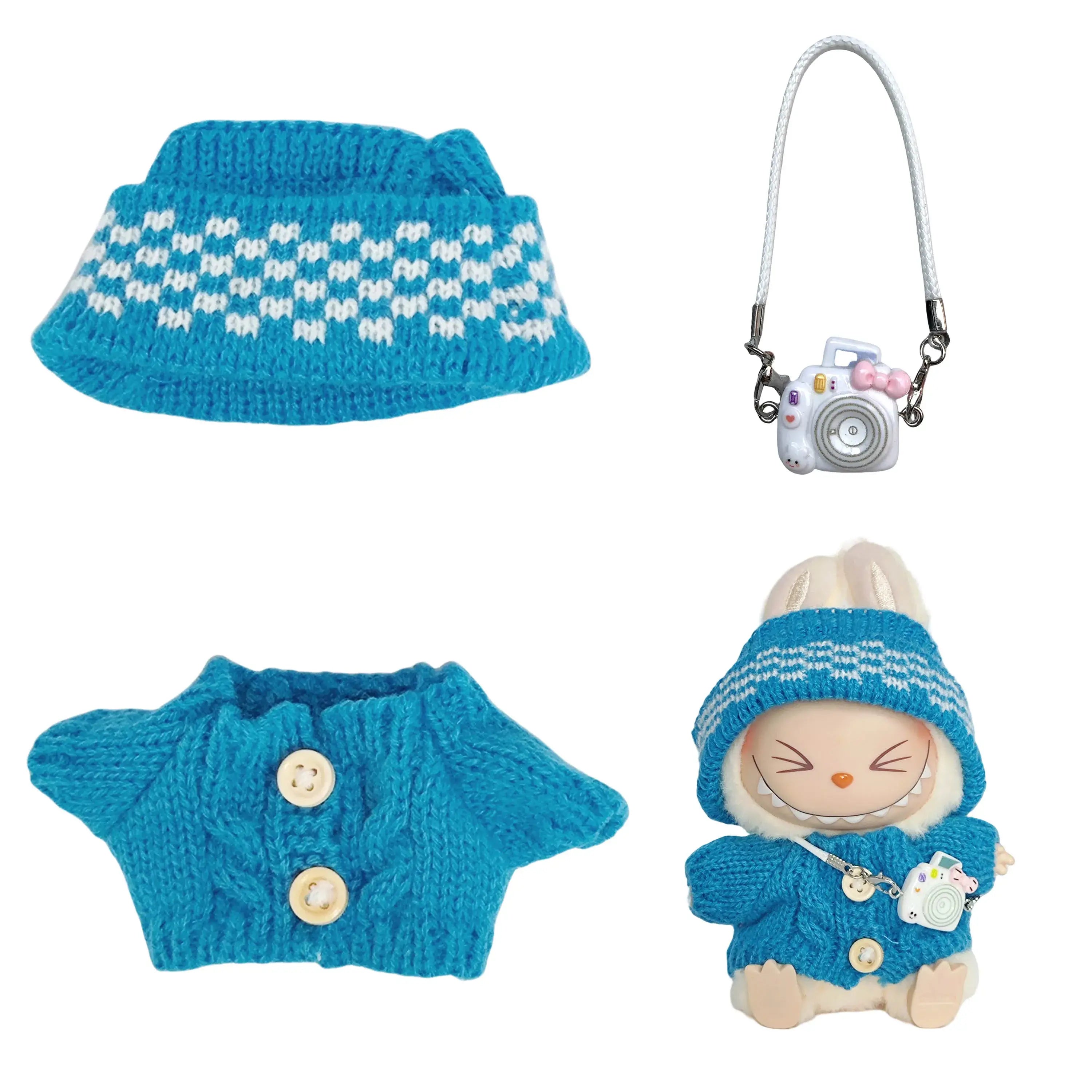 Labubu II Dolls Cute Clothing Set - Mesh Sweater & Hat