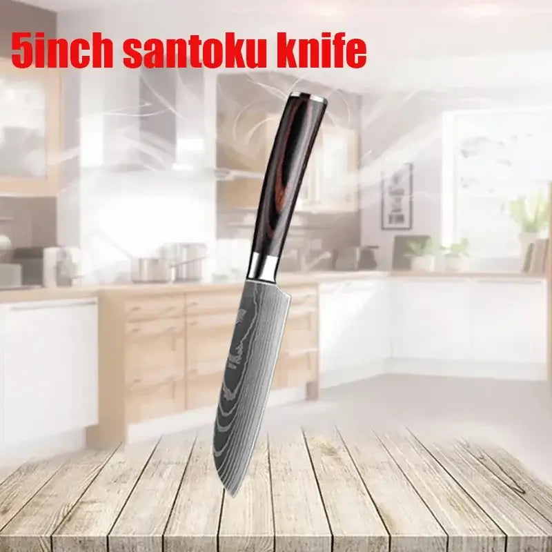 Stainless Steel Kitchen Knives with Wooden Handles