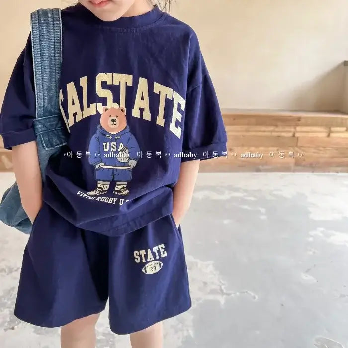2pcs Summer Baby Clothes Set - Cartoon Bear Outfit