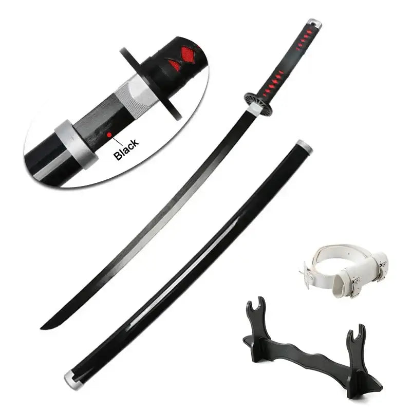80cm Demon Slayer Katana Bamboo Blade Role-playing Weapons Props Halloween Costume Props with Belt and Sword Holder