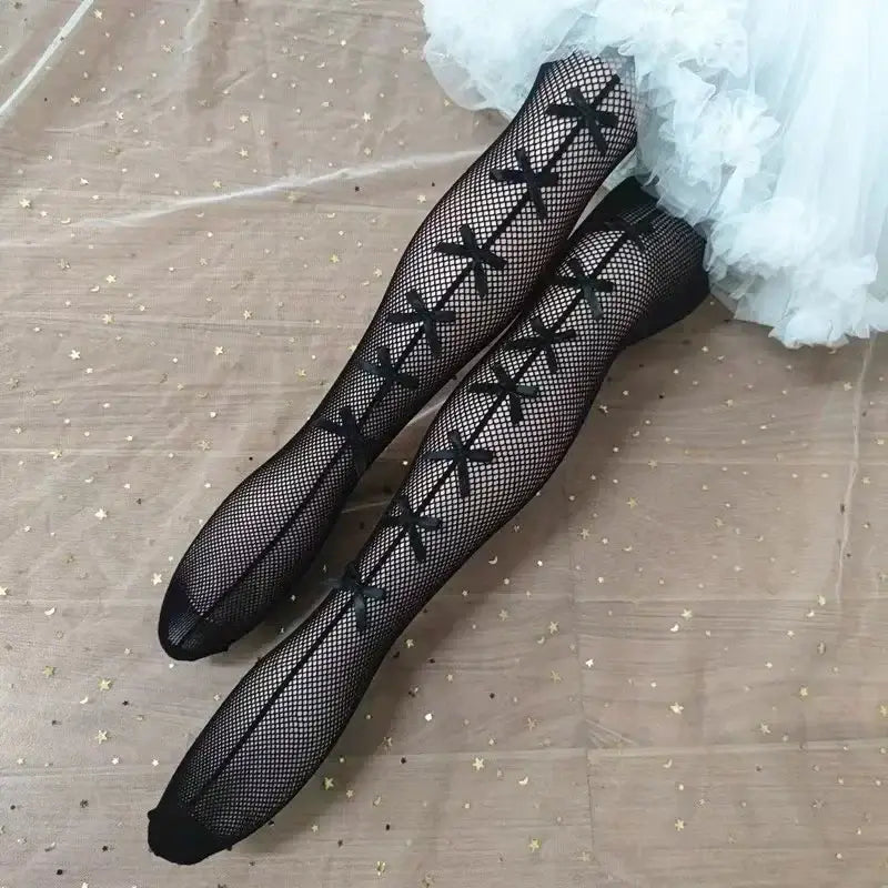 Fishing Net Stockings for Baby Girls Cute Large Bow Lolita Pantyhose Fad Sexy Black Hollow Mesh Nylon Tights Children&