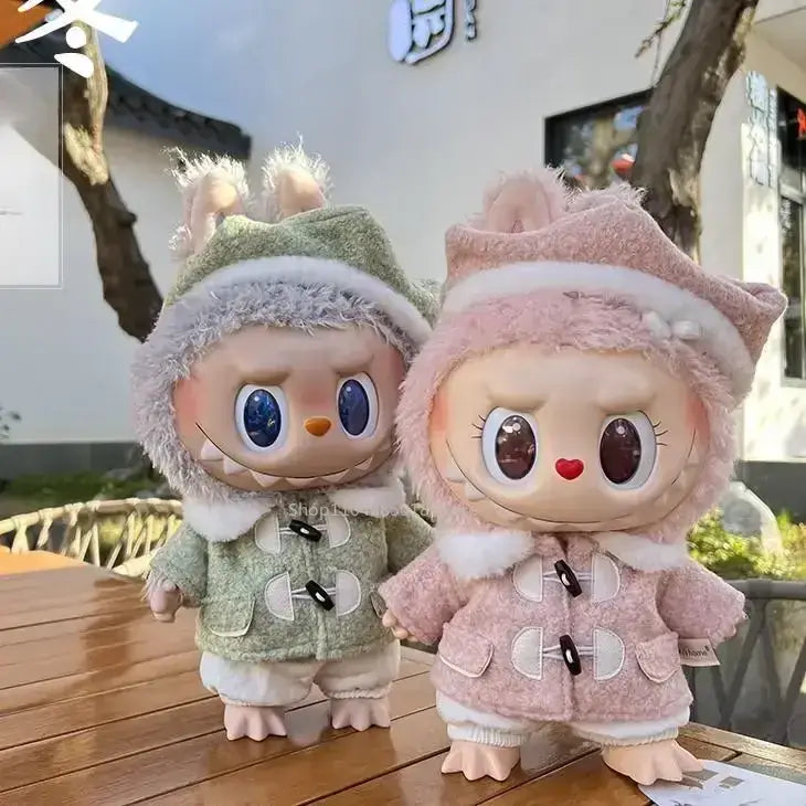 For 38 CM LABUBU/MOKOKO vinyl plush doll spring wild summer autumn and winter tweed coat set for labubu outfit decoration