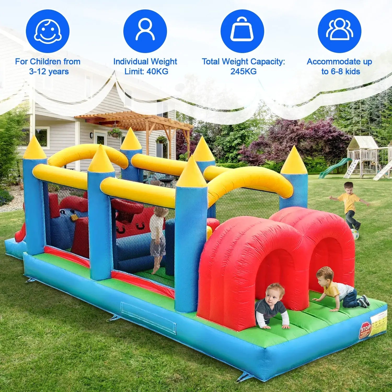 Inflatable Macaroon PVC Water Sildes Ball Pool for Children Jungle Gym Water Play Equipment With 1100W Air Blower