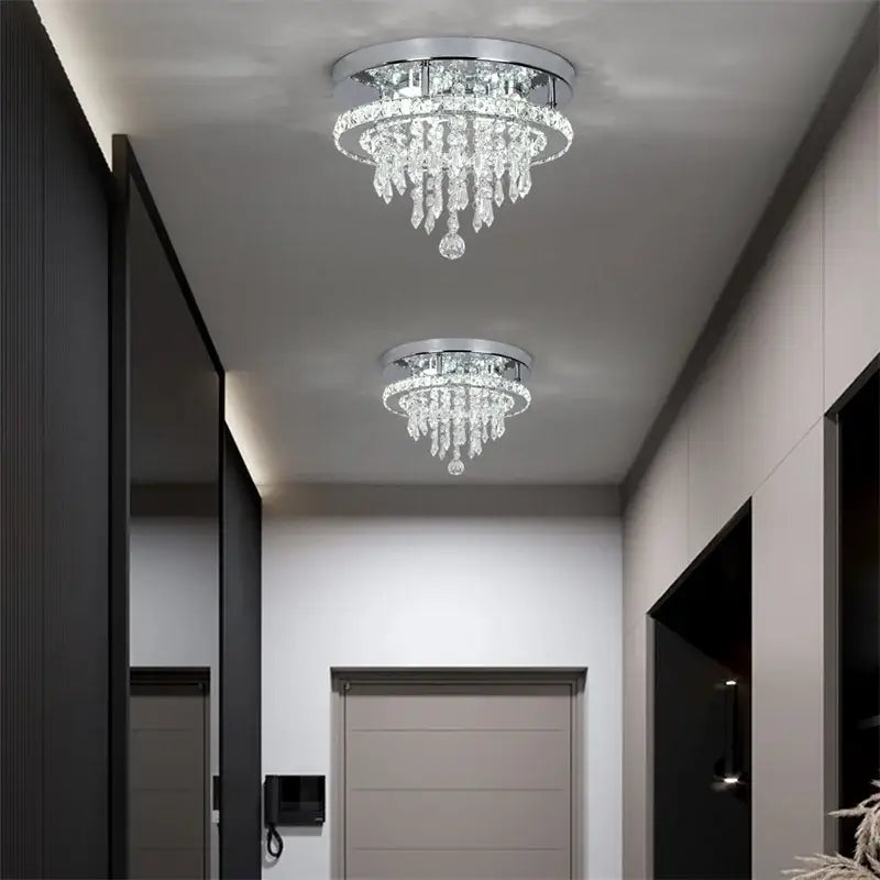 Round Crystal Raindrop LED Flush-Mount Chandelier