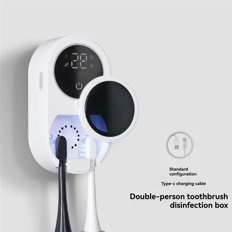 ABLE-Smart Home Toothbrush Holder Cleaner For Bathroom Light Cleaning Fan Drying Automatic Rotating Cover Wall Mounting