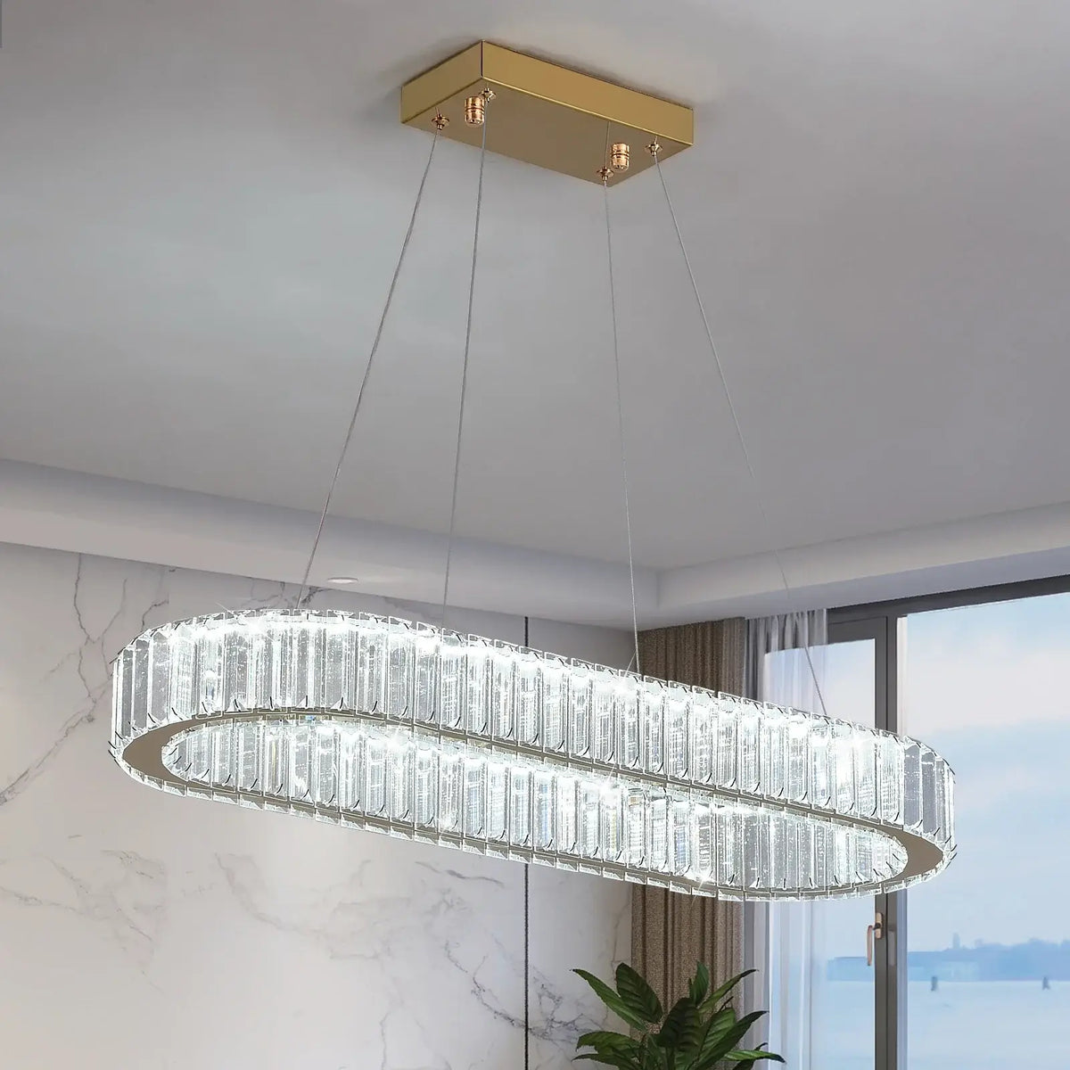 Modern Oval Crystal LED Pendant Chandelier