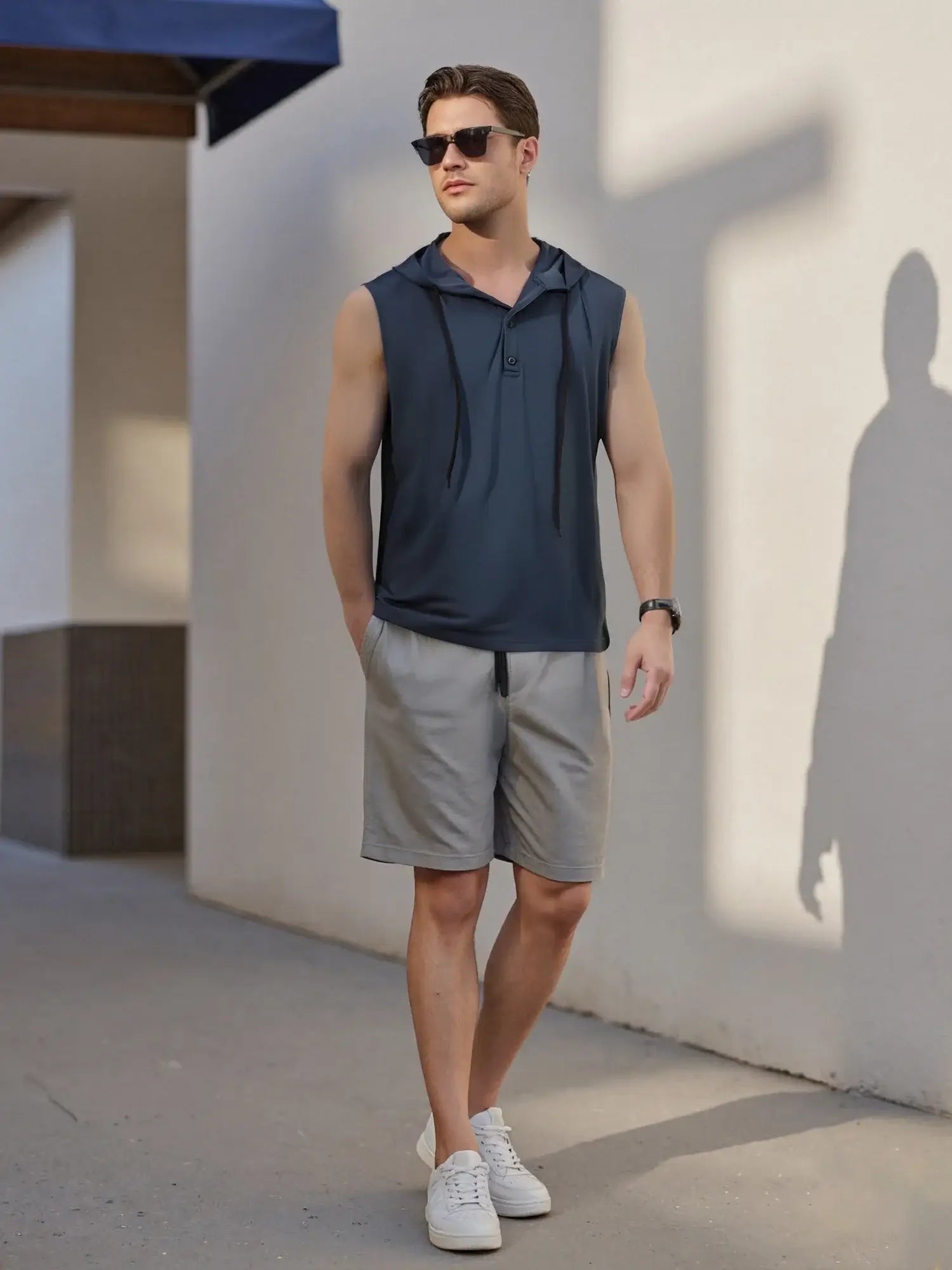 Men s Sleeveless Hooded Tank Tops Solid Color Workout T-Shirt Gym Fitness Training Vest Casual Streetwear Running Top