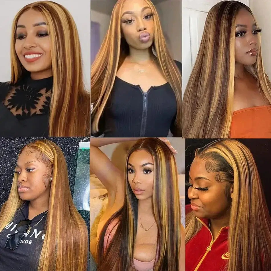 Straight Highlight Human Hair Wig 13x6 Lace Frontal Wig For Women Pre Plucked Blonde Colored 13x4 Lace Front Wig Human Hair Wigs