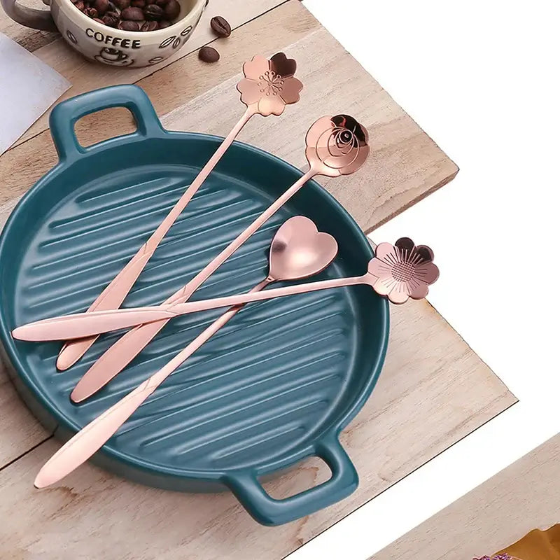 4 pcs Set Stainless Steel Small Flower Spoons Teaspoons Coffee Spoons Ice Cream Dessert Spoons Household Kitchen Utensils