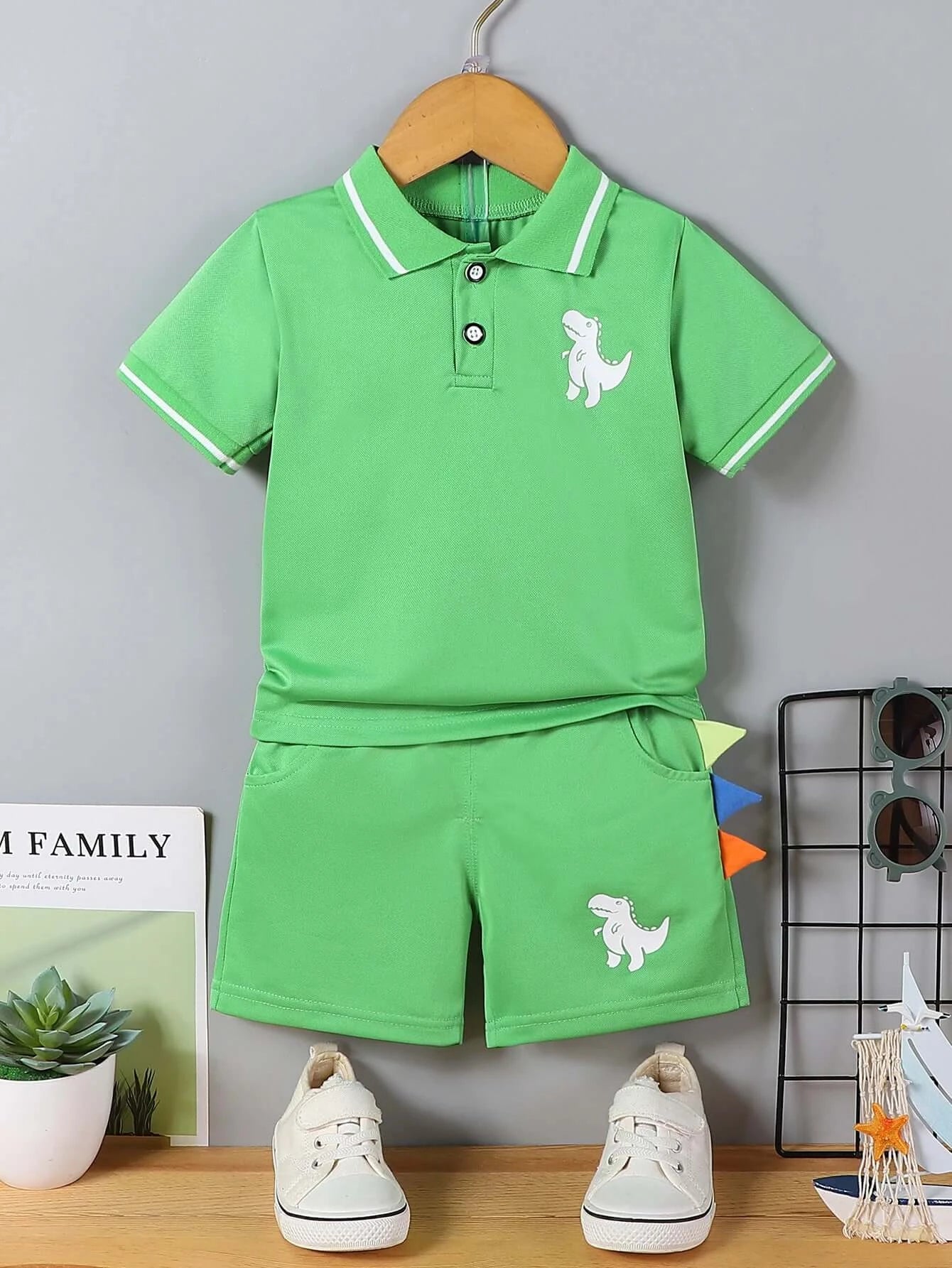 Infant Baby Boy Summer Dinosaur Polo Shirt & Shorts Set