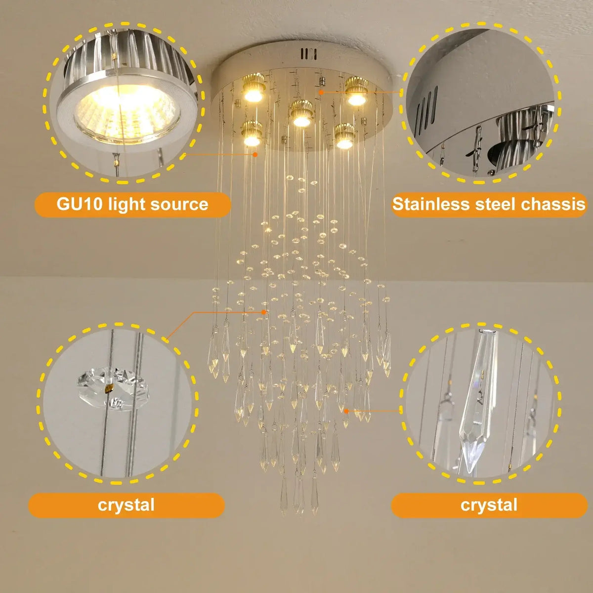 VETRULUS Raindrop Crystal LED Chandelier, Selectable Sizes