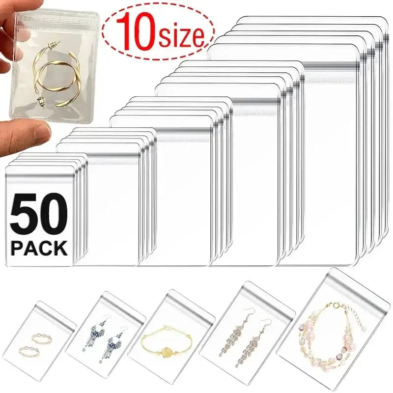10/20/30/50pcs Jewelry Organizer Pouch Bags Transparent PVC Anti-Oxidation Earring Pendant Necklace Bracelet Storage Holder 2035