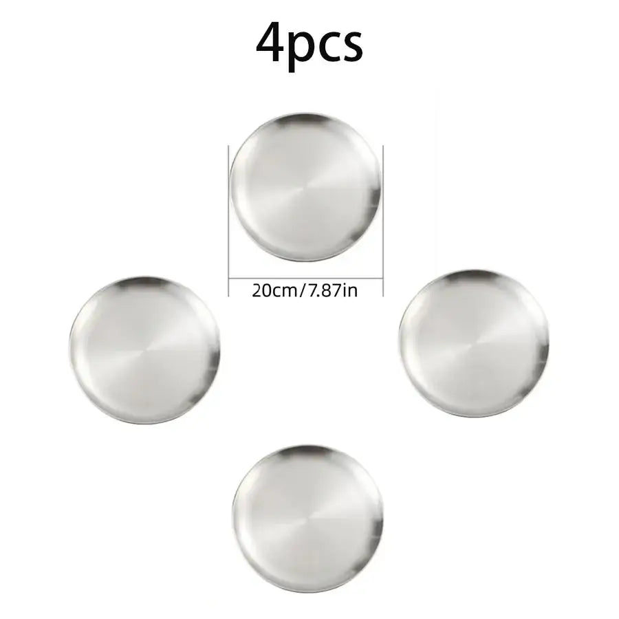 4pcs Stainless Steel Silver Plates - Korean Style