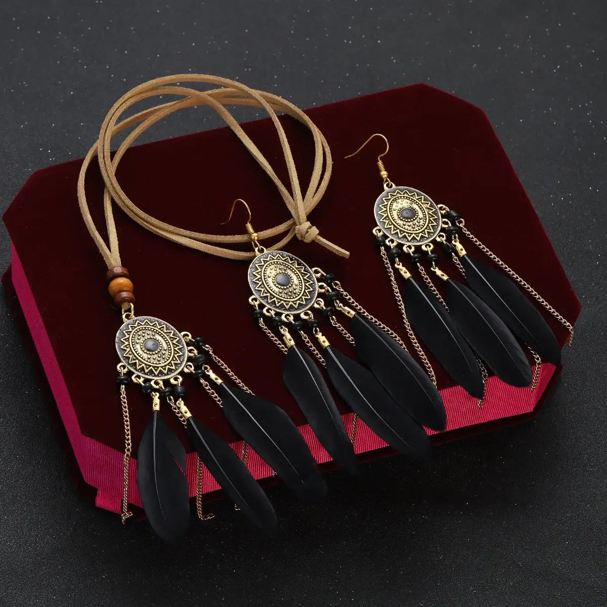 boho feather dangle earrings