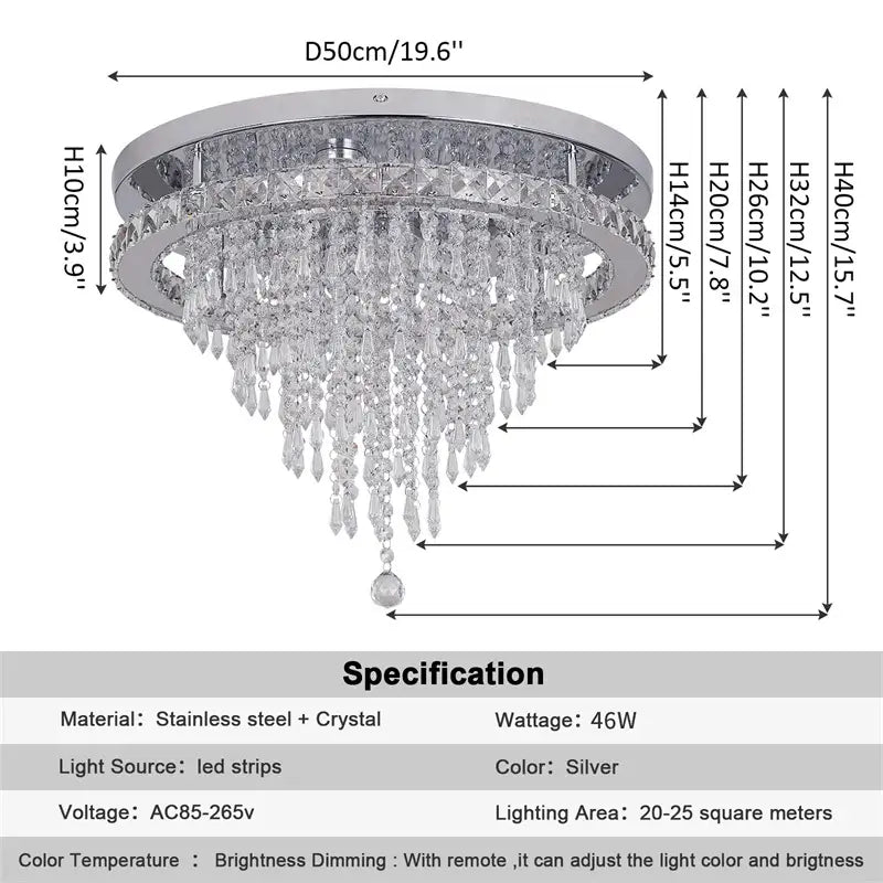Round Crystal Raindrop LED Flush-Mount Chandelier