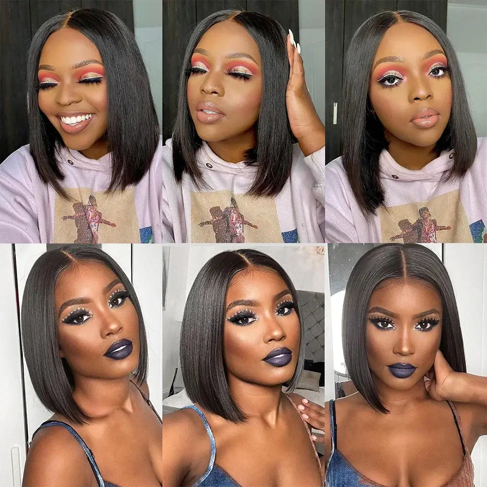 4x4 Transparent Lace Closure Straight Hair Short Bob Wig Remy Brazilian 100% Human Hair
