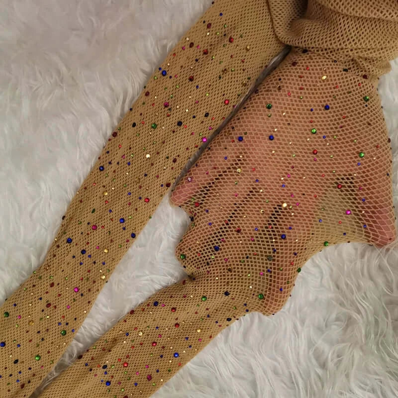 Fishnet Diamond Pantyhose Women Fashion Shiny Net Tights Female Slim Rhinestone Mesh Nylon Stockings Tights