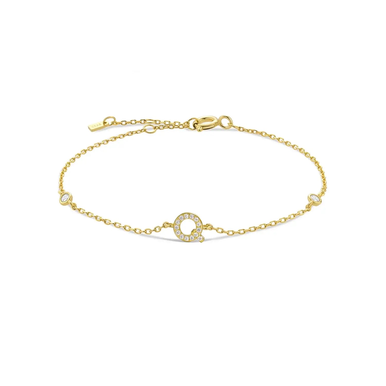 925 Sterling Silver Initial 26 Letters Alphabet Monogram Gold Name Bracelet Crystal CZ Zircon 2021 Fashionable Jewelry