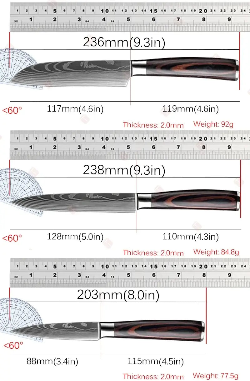 Stainless Steel Kitchen Knives with Wooden Handles