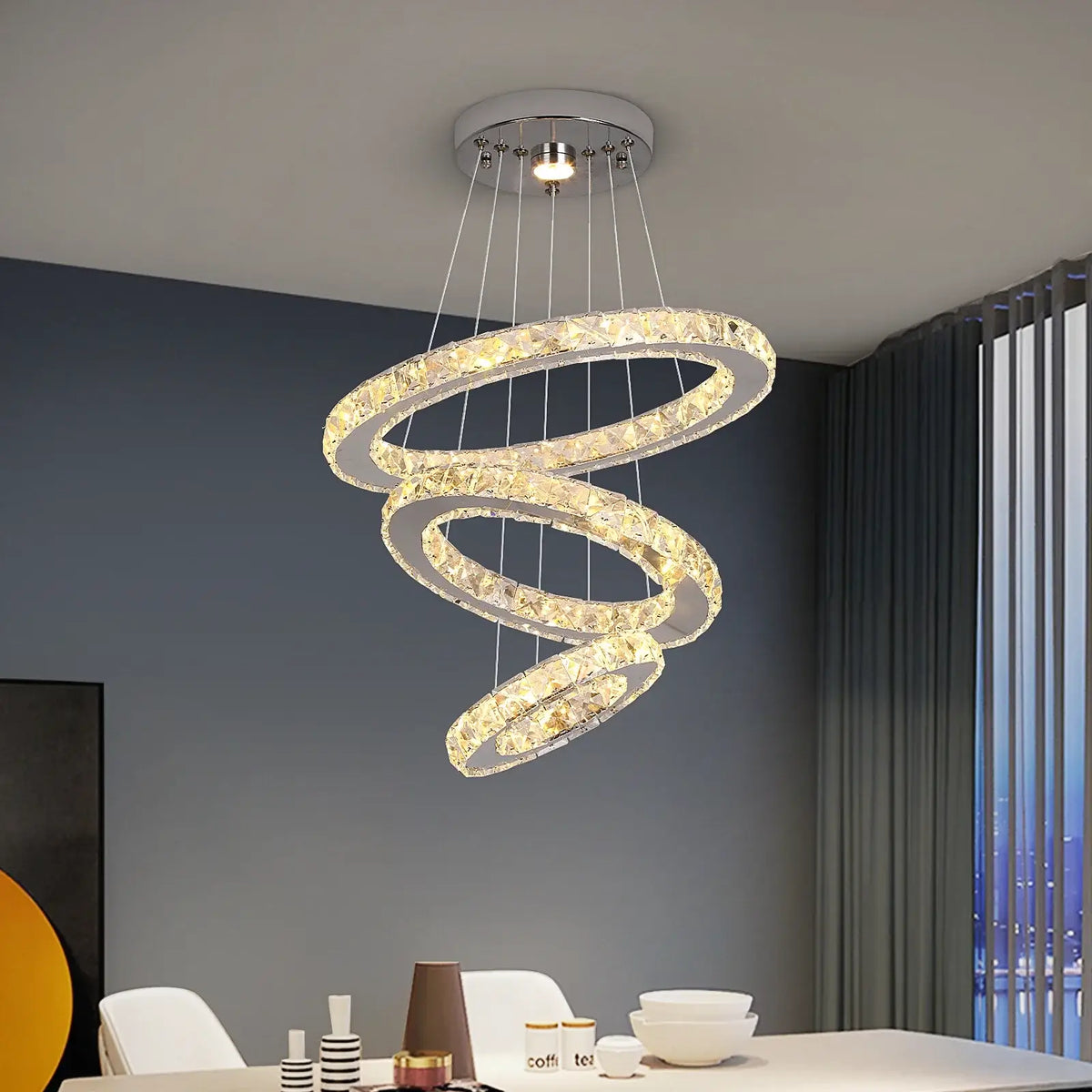 GreeLustr Crystal Ring LED Pendant Light, 1 or 3 Rings