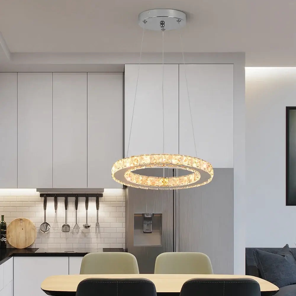 GreeLustr Crystal Ring LED Pendant Light, 1 or 3 Rings