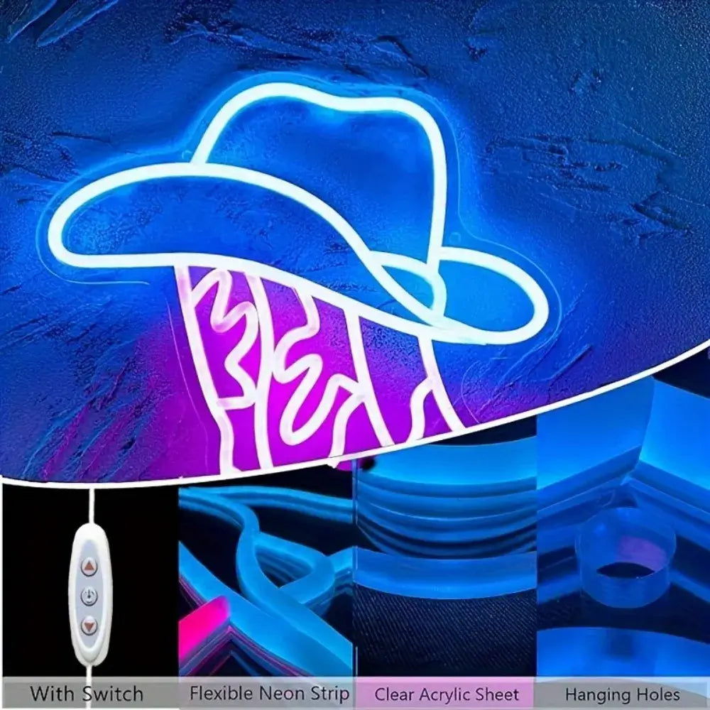 Cowboy Boots and Hats Neon Sign LED Western Aesthetic Mural USB Powered Bedroom Party Bar Wedding Christmas Birthday Gift