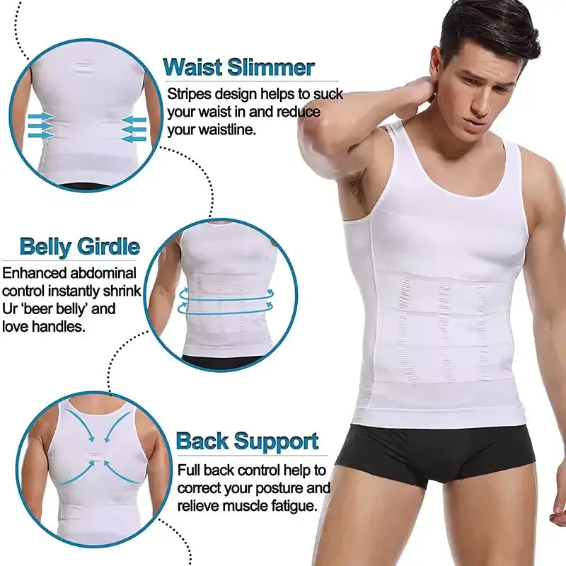 Men Compression Vest Sleeveless Shapewear Slimming Body Shaper Shirt Gym Workout Corset Tummy Control Tank Top Abs Abdomen