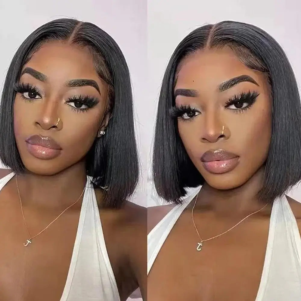 4x4 Transparent Lace Closure Straight Hair Short Bob Wig Remy Brazilian 100% Human Hair