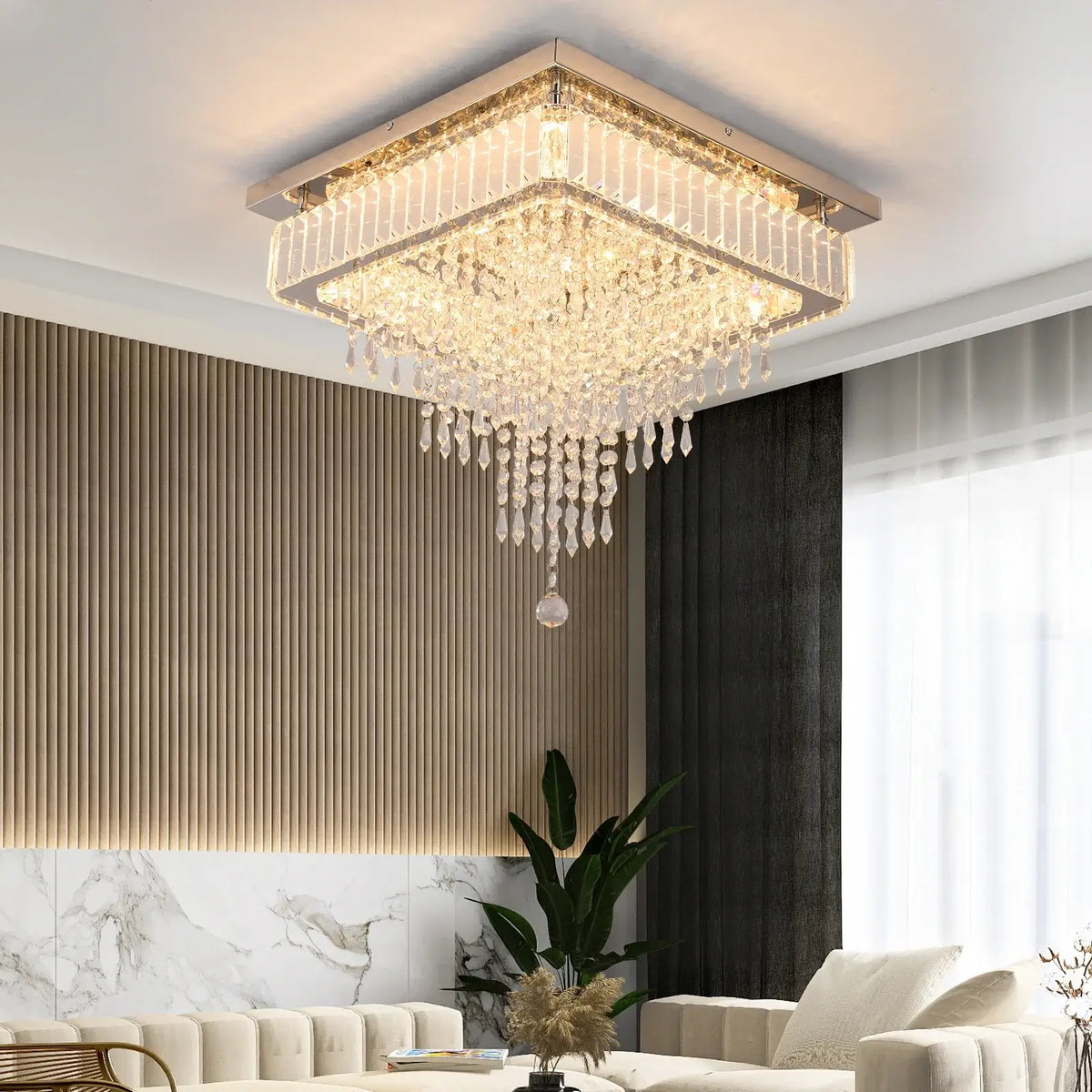 Square Crystal Raindrop LED Ceiling Chandelier