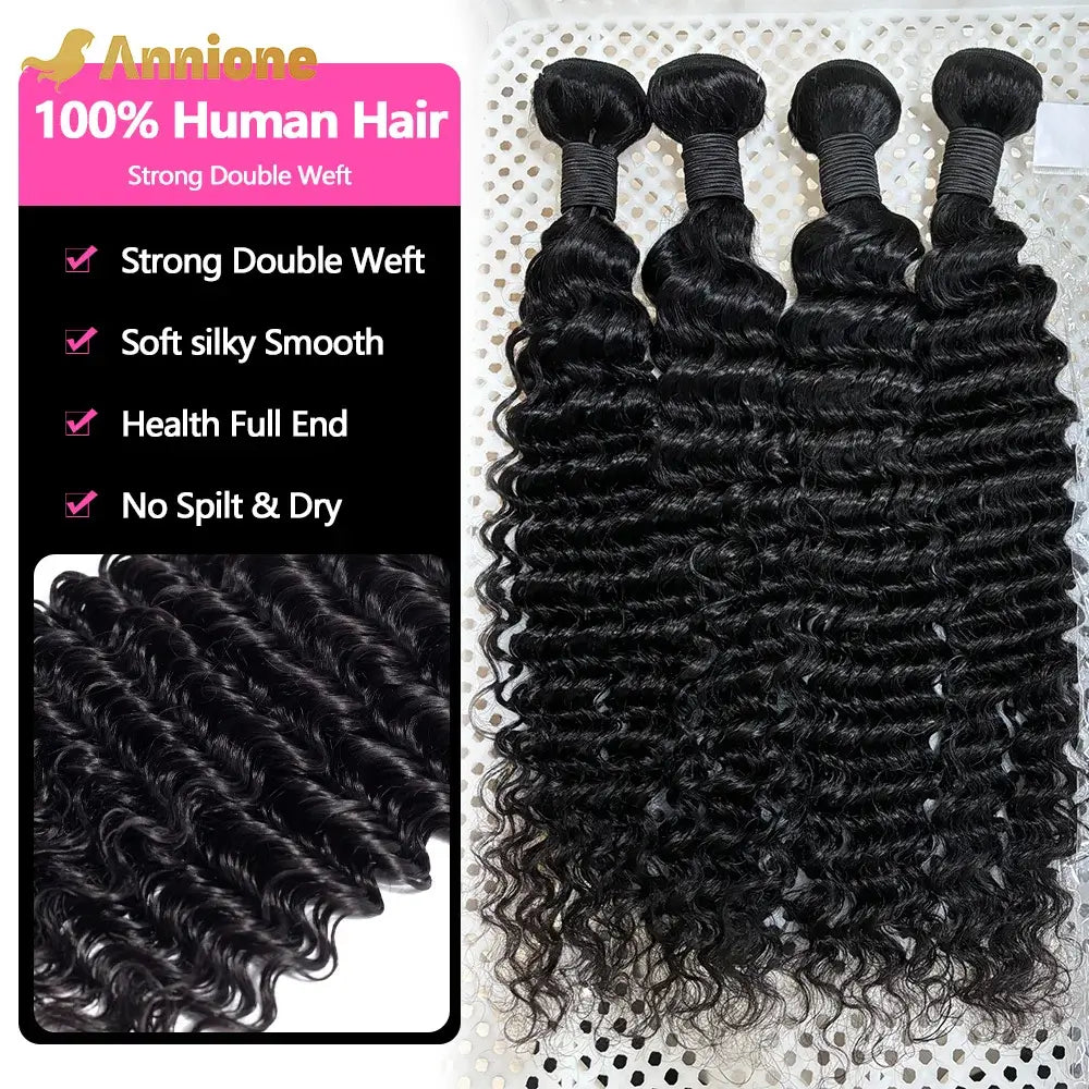 Deep Wave Bundles 100% Human Hair Curly Hair Bundles 12A Raw Hair Bundles 1/3/4 PC Brazilian Kinky Curly Hair Bundles Human Hair