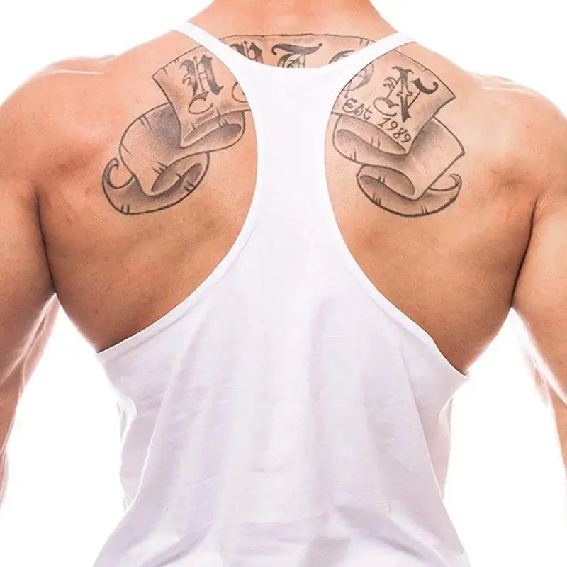Men Y-Back Gym Tank Top Racerback Cotton Workout Tank Deep Cut Armholes Loose Fit Singlet For Powerlifting Running Gym Training