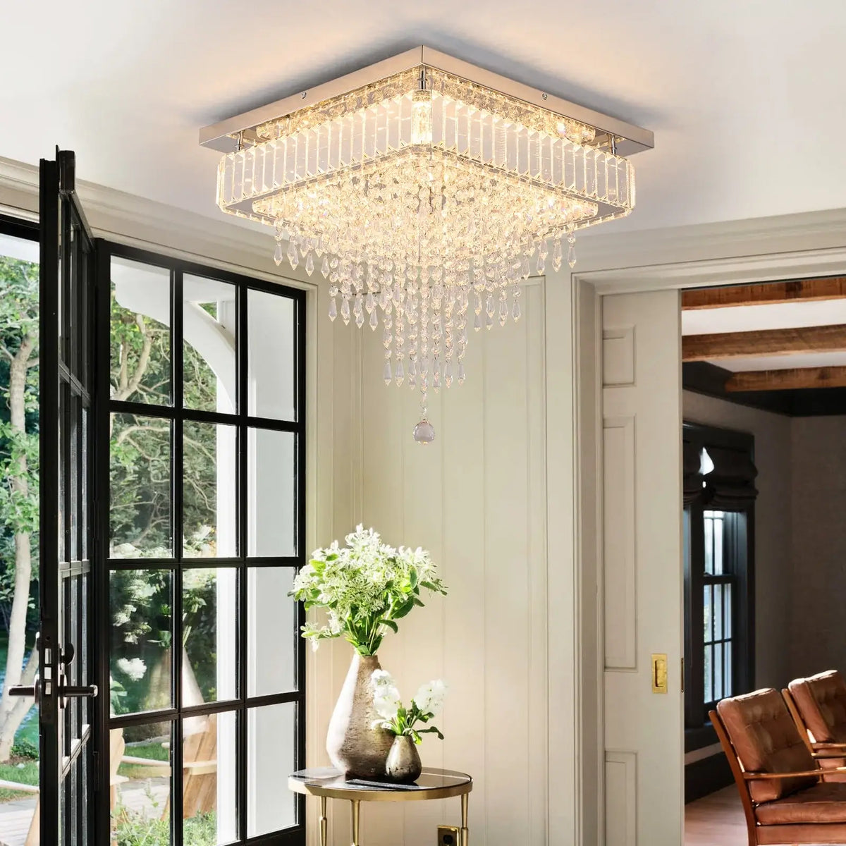 Square Crystal Raindrop LED Ceiling Chandelier
