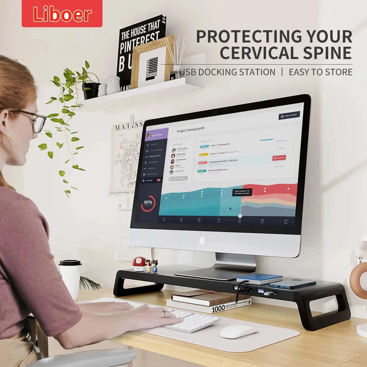 Monitor Stand Riser with USB 3.0 Ports Desktop Computer Laptop Sturdy