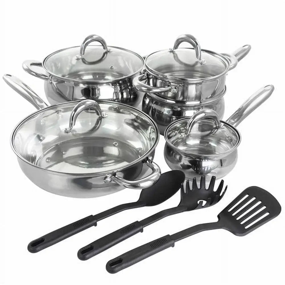 Ancona 12 Piece Stainless Steel Cookware Set Pots Pans Kitchen Tools Nonstick Dishwasher Safe Belly Shaped Cookware