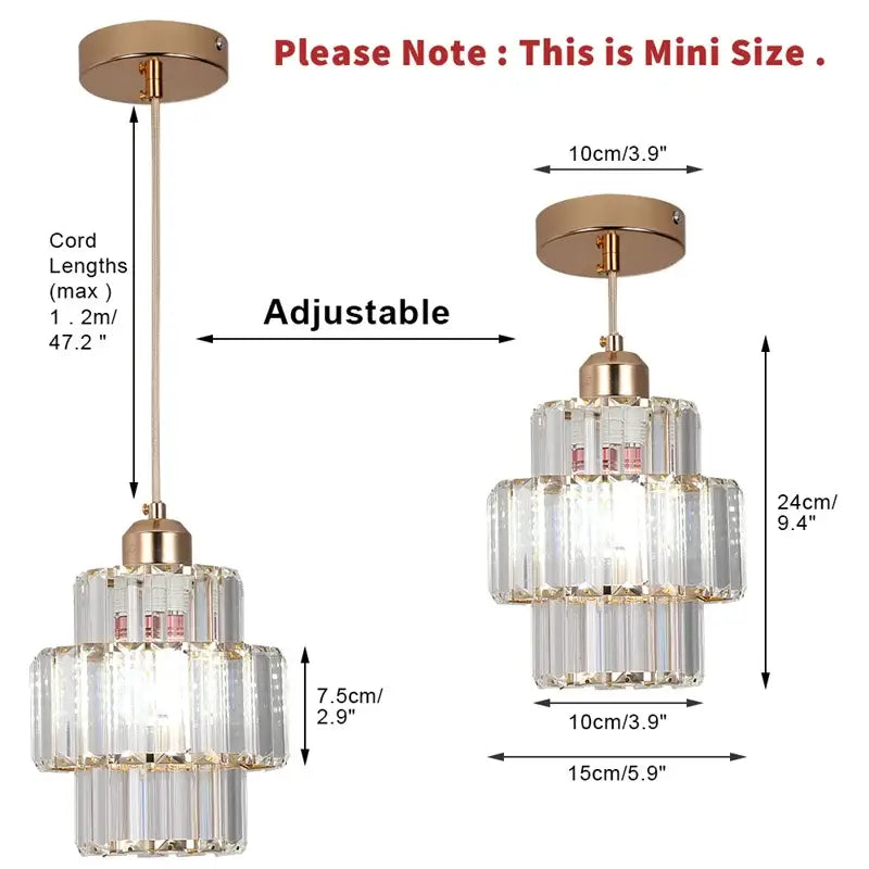 Modern Crystal Pendant Light with Gold-Tone Details