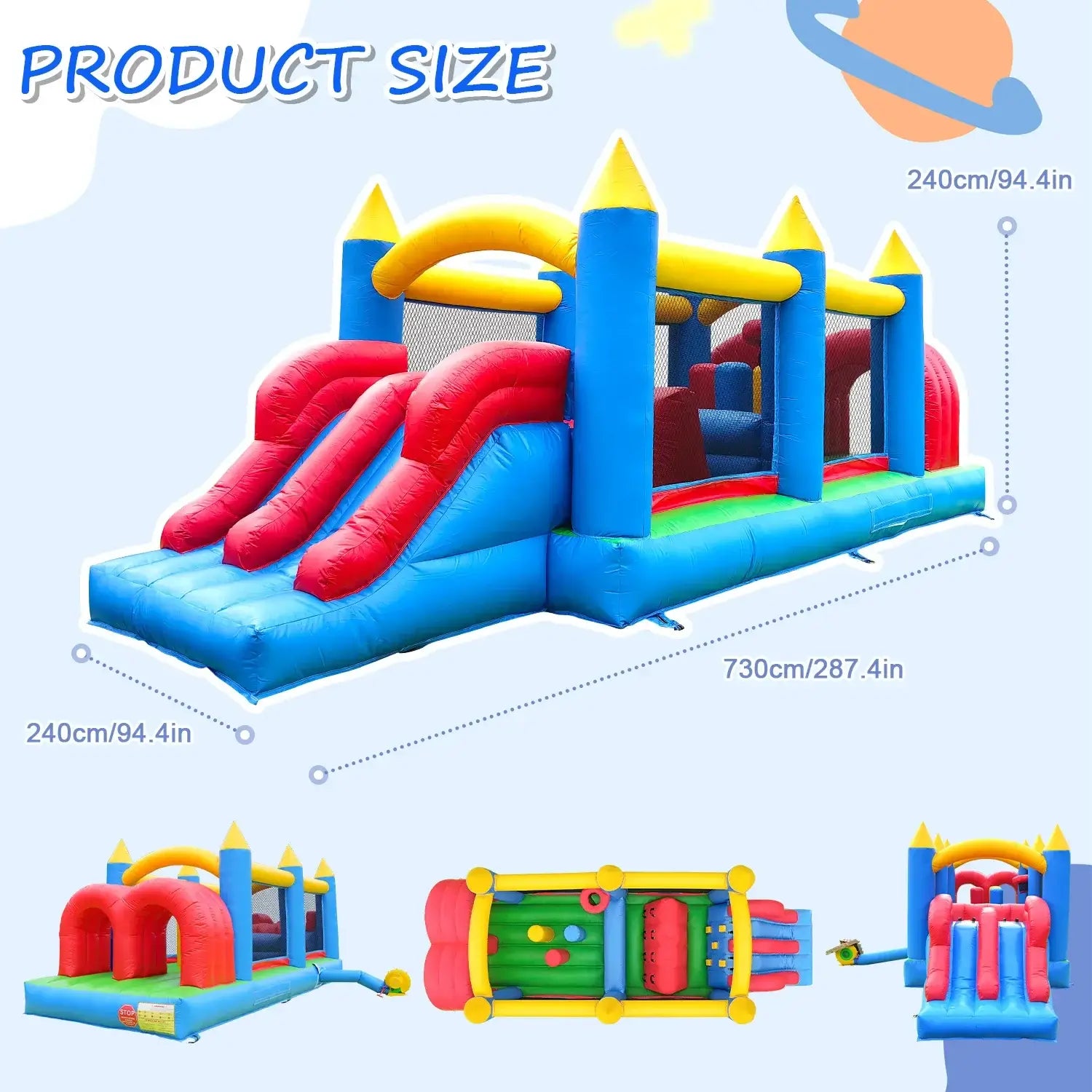 Inflatable Macaroon PVC Water Sildes Ball Pool for Children Jungle Gym Water Play Equipment With 1100W Air Blower