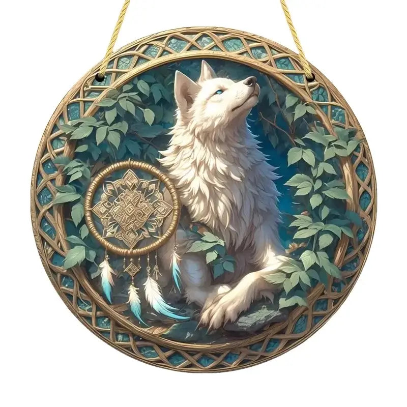 Wolf and Dream Catcher Acrylic Sunlight Catcher, Suitable for Home Porch, Courtyard and Garden Decoration, A Gift for Loved Ones