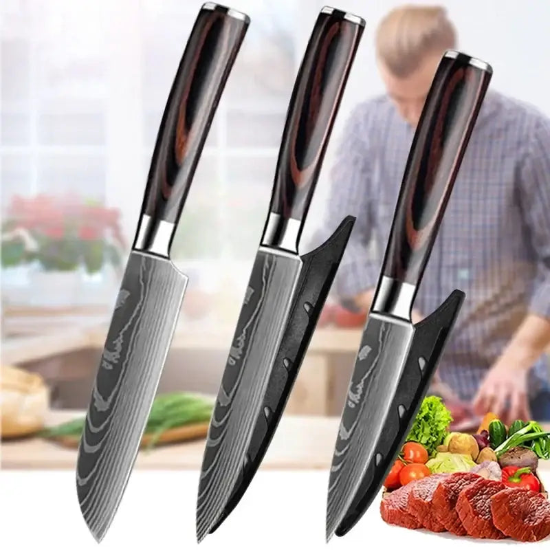 Stainless Steel Kitchen Knives with Wooden Handles