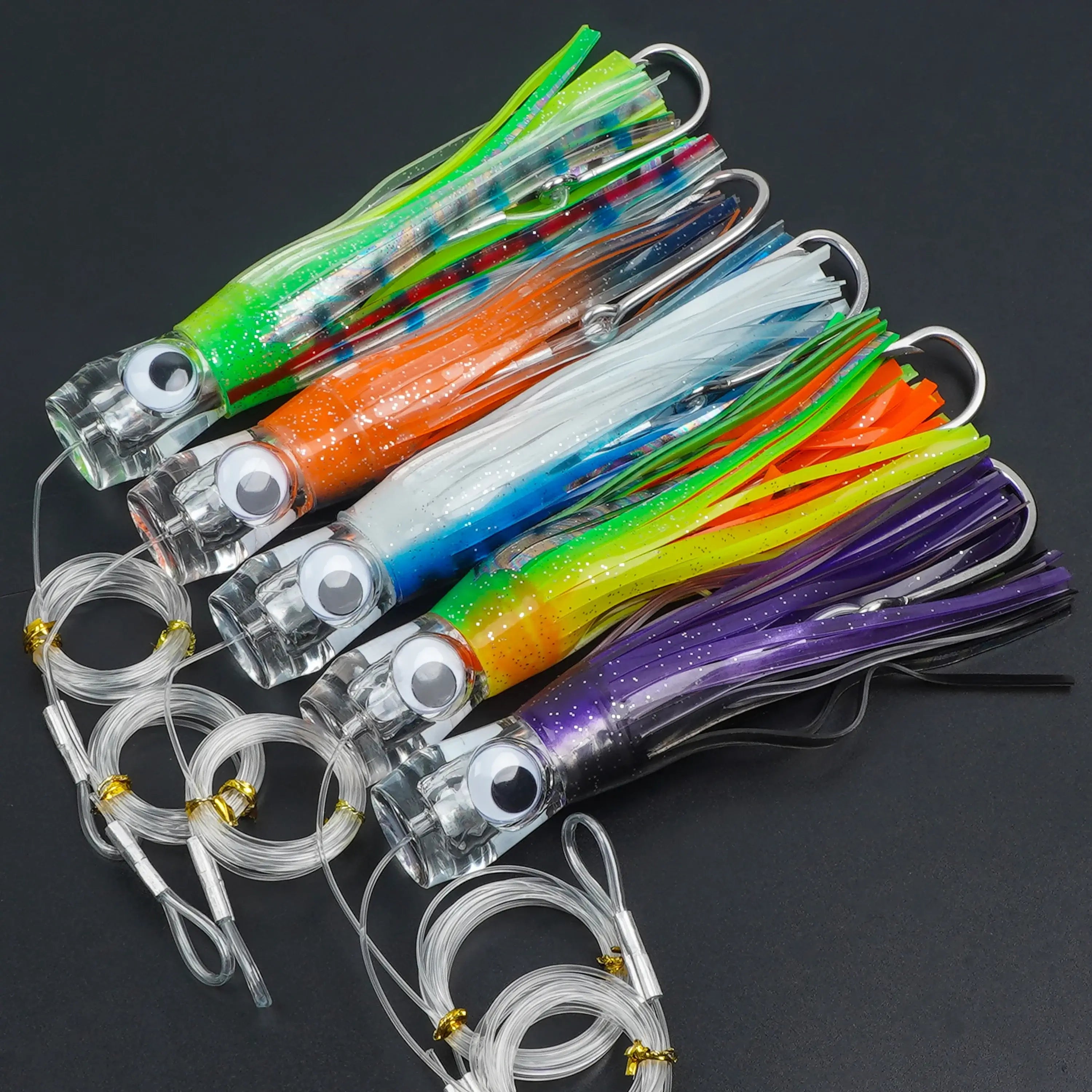 5pcs Trolling Skirt Tuna Lures Fishing Saltwater Lures for Mahi Marlin Shark Wahoo with Rigged Hooks Big Game Fishing Lures