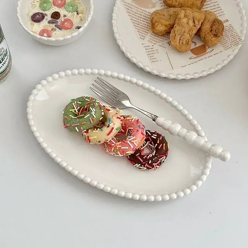 Elegant French Ins Ceramic Plates - Pearl Edge Design