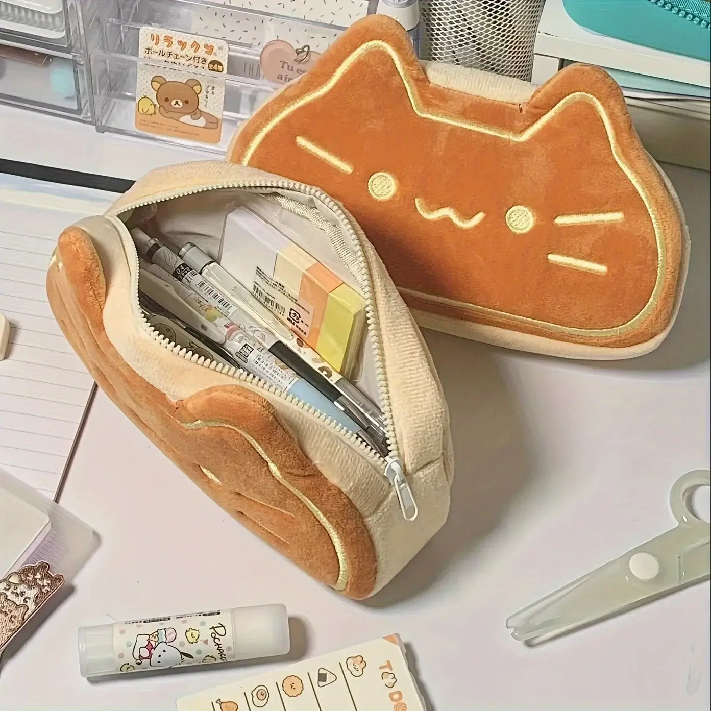 Caramel Cat Plush Pen Case - Ideal Gift for Students
