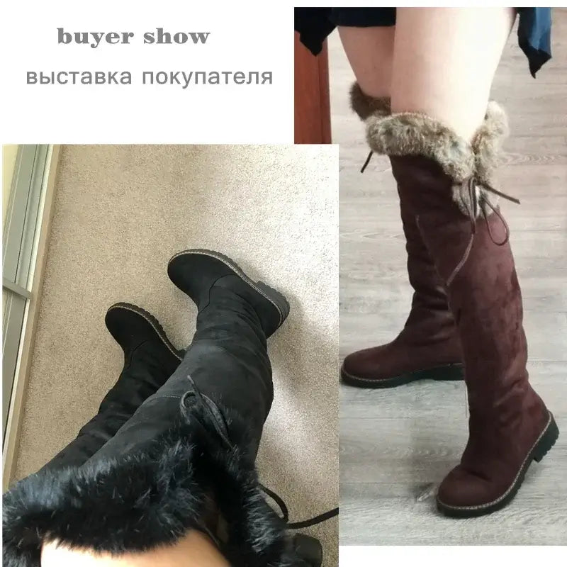Hot Warm Snow Boots Women 2024 Winter Shoes Warm Fur Plush Over Knee