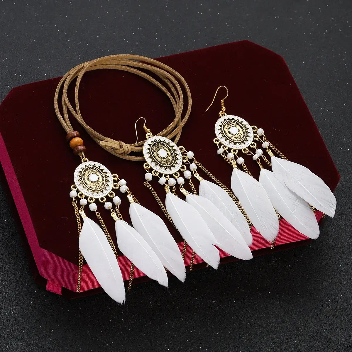 boho feather dangle earrings