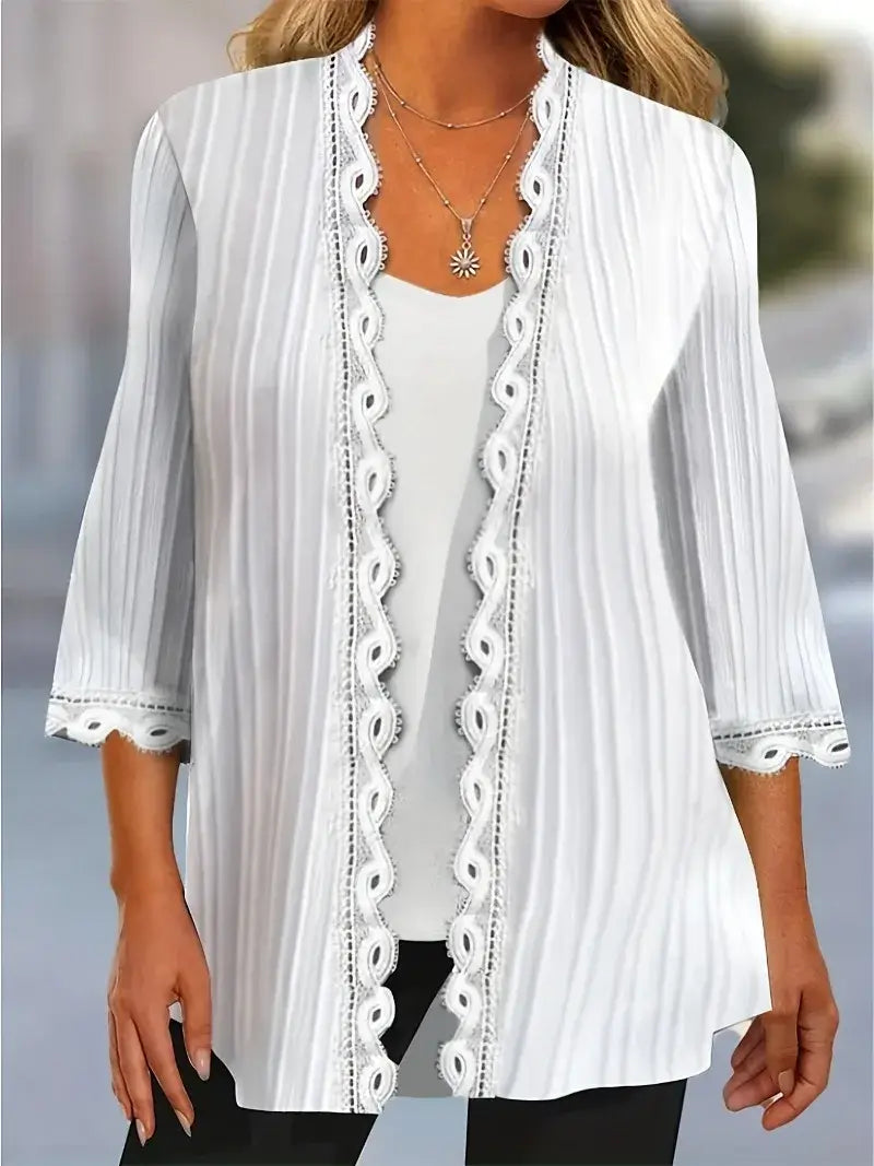 Women’s Plus-Size Three-Quarter Sleeve Open-Front Cardigan