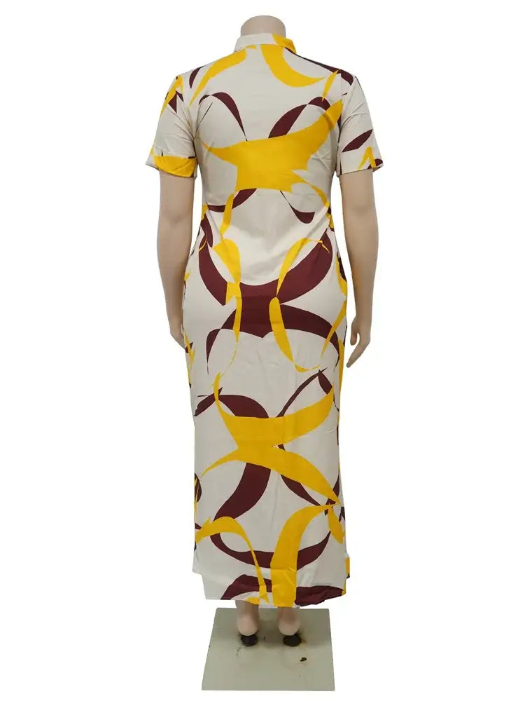 Wmstar Plus-Size Printed Collared Maxi Dress