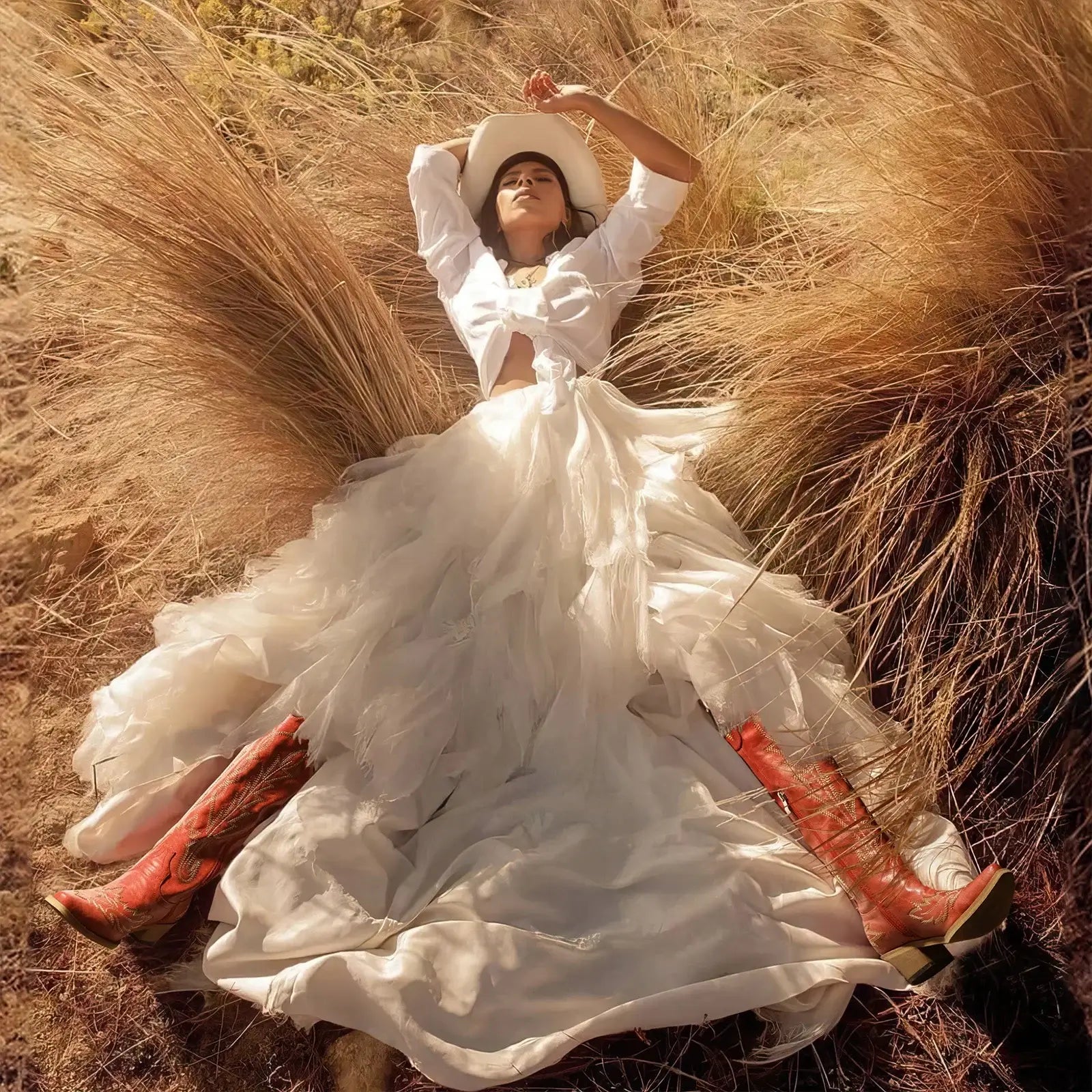 Cowboy Boots for Women - Knee High Embroidered Western Cowgirl Boots, Pointed Toe Chunky Heel Retro Country Boots, Red