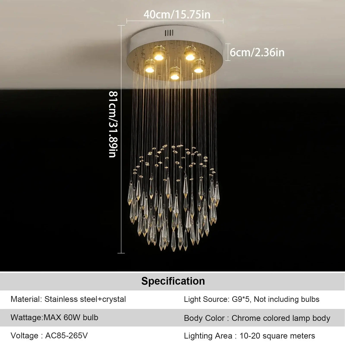 VETRULUS Raindrop Crystal LED Chandelier, Selectable Sizes