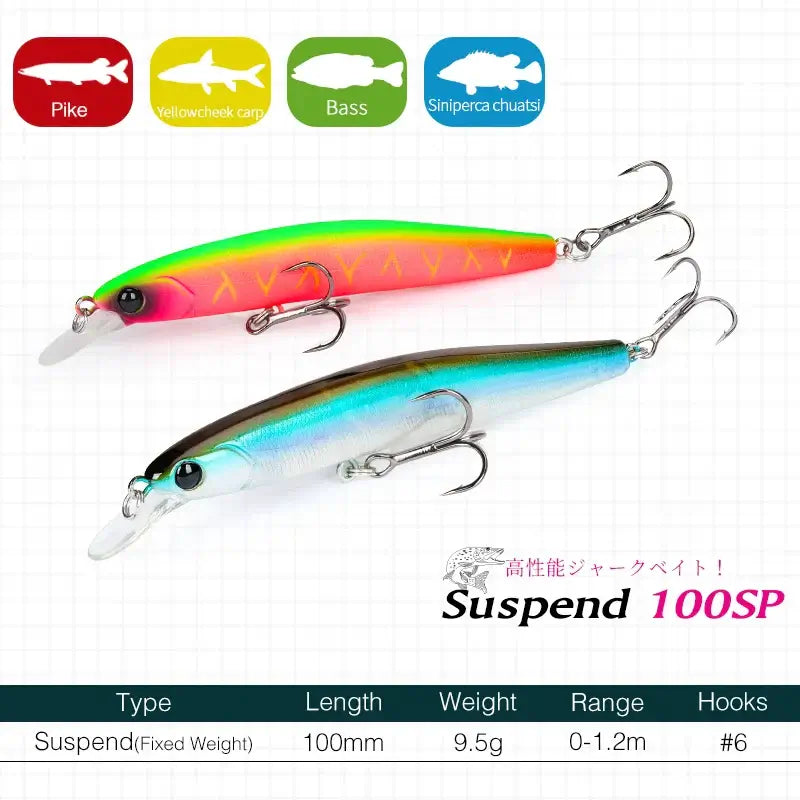 TSURINOYA 100SP Suspending Minnow Fishing Lure DW70 100mm 9.5g