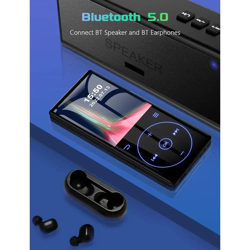 96GB MP3 Player with Bluetooth 5.0, HD Speaker 2.4" Screen Voice Recorder FM Radio, Supports 64GB, Includes Earphones & TF Card