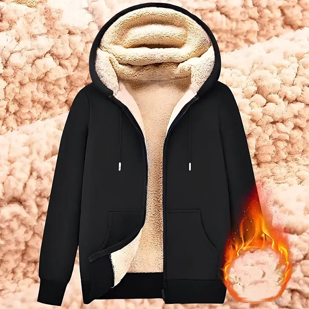 Trendy Sweatshirt Coat Front Pockets Warm Zipper Lamb Wool Jacket Men